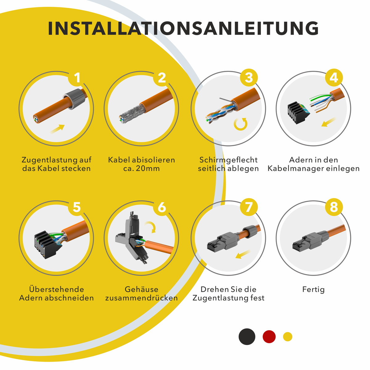 Connecteur RJ45 sans outil Cat.8 – Set de 2 et 4 fiches réseau LAN blindées pour câbles d'installation Cat 6/6A/7/7A/8 – 40 Gbit/s