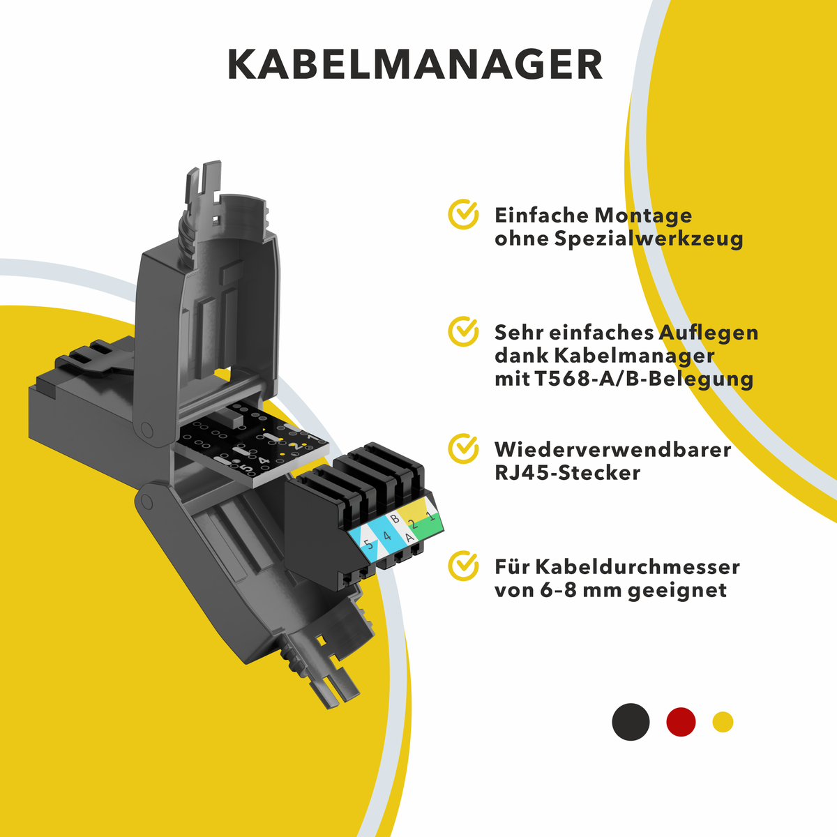 Connecteur RJ45 sans outil Cat.8 – Set de 2 et 4 fiches réseau LAN blindées pour câbles d'installation Cat 6/6A/7/7A/8 – 40 Gbit/s