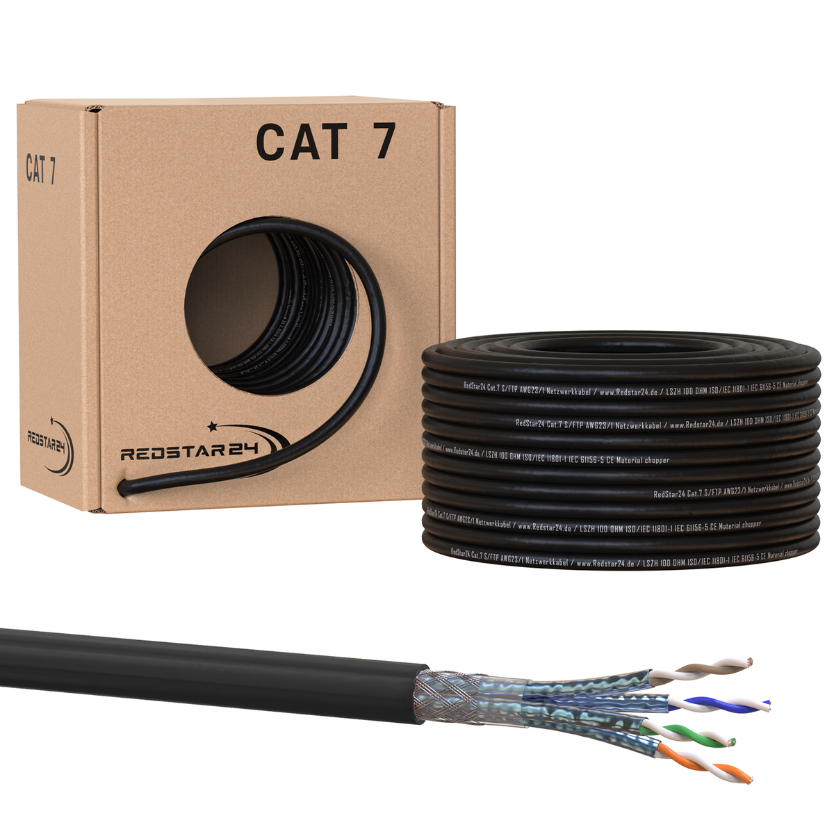 RedStar24 CAT 7 underground cable outdoor network cable – installation cable S/FTP, UV-resistant, 10 Gbit/s (5m–500m)