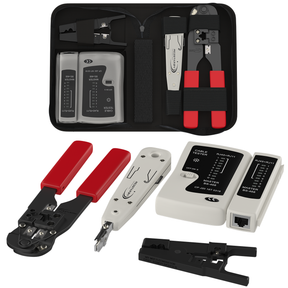 RedStar24 Netzwerk Werkzeugset 4-in-1 mit Tasche – Crimpzange, Tester, LSA & Abisolierer