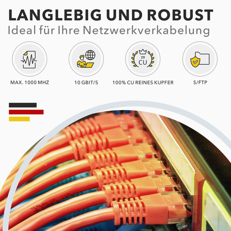 Orange CAT 7 Duplex Verlegekabel 2x100m – 10 Gbit/s, 1000 MHz