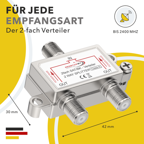 RedStar24 Sat Verteiler 2-fach mit F-Kupplungen – Metallgehäuse