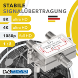 RedStar24 SAT-Verteiler 2-fach – F-Kupplung Splitter 120 dB – Digital TV, UHD 4K, DVB-S/S2, DVB-T2, DVB-C – Vollgeschirmt Metallgehäuse