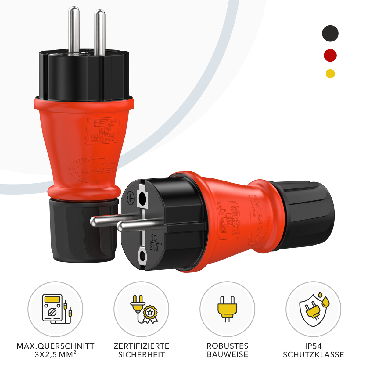 RedStar24 Schuko Stecker 1er bis 4er Set für Kabelreparaturen