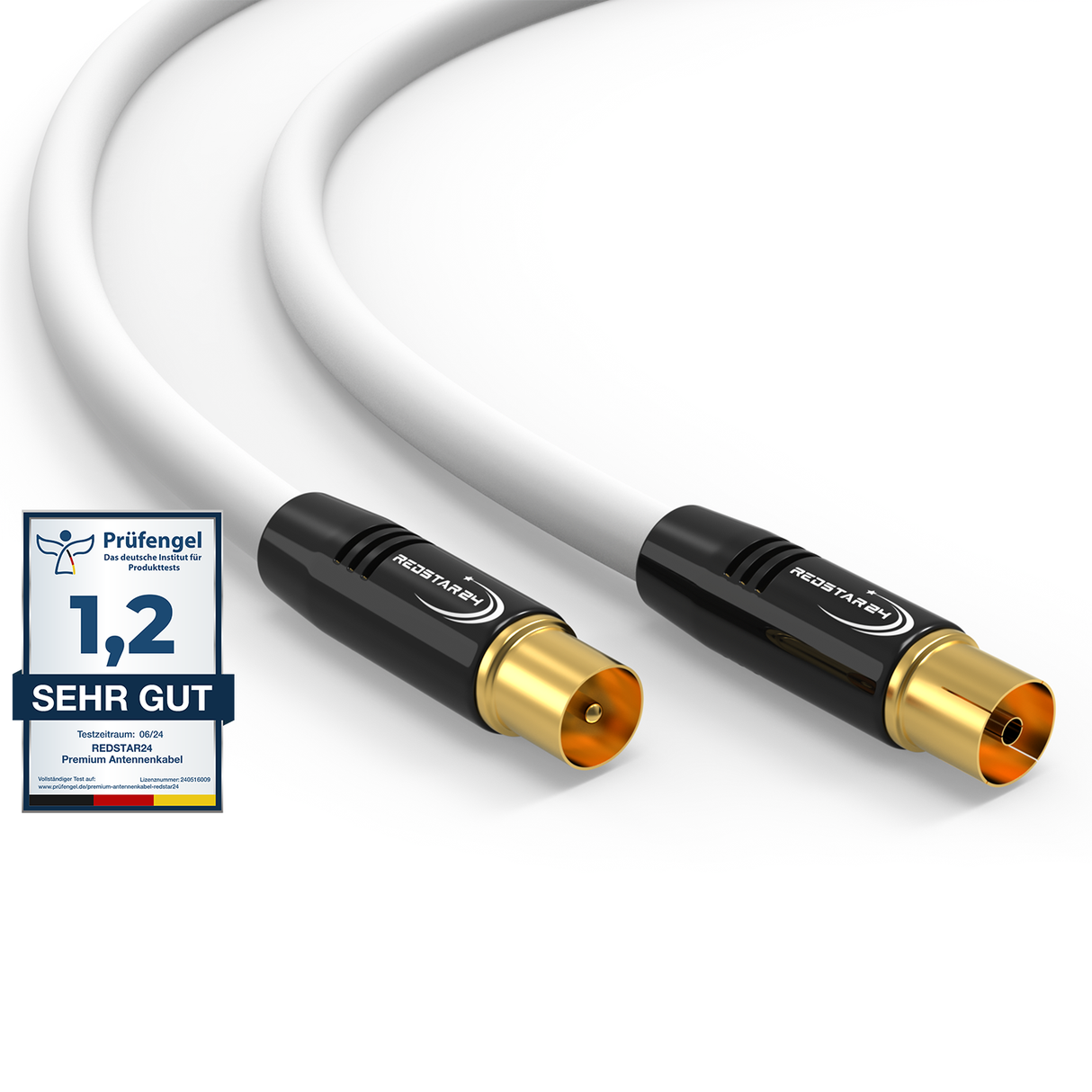 Antennenkabel Digital TV Kabel 135 dB Koax Stecker auf Stecker VERGOLDET HD 4K UHD 3D – Schwarz/Weiß – 1m bis 30m