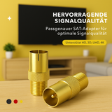 RedStar24 SAT Adapter vergoldet – F-Kupplung auf Koax-Stecker & Koax-Buchse – 2er Set