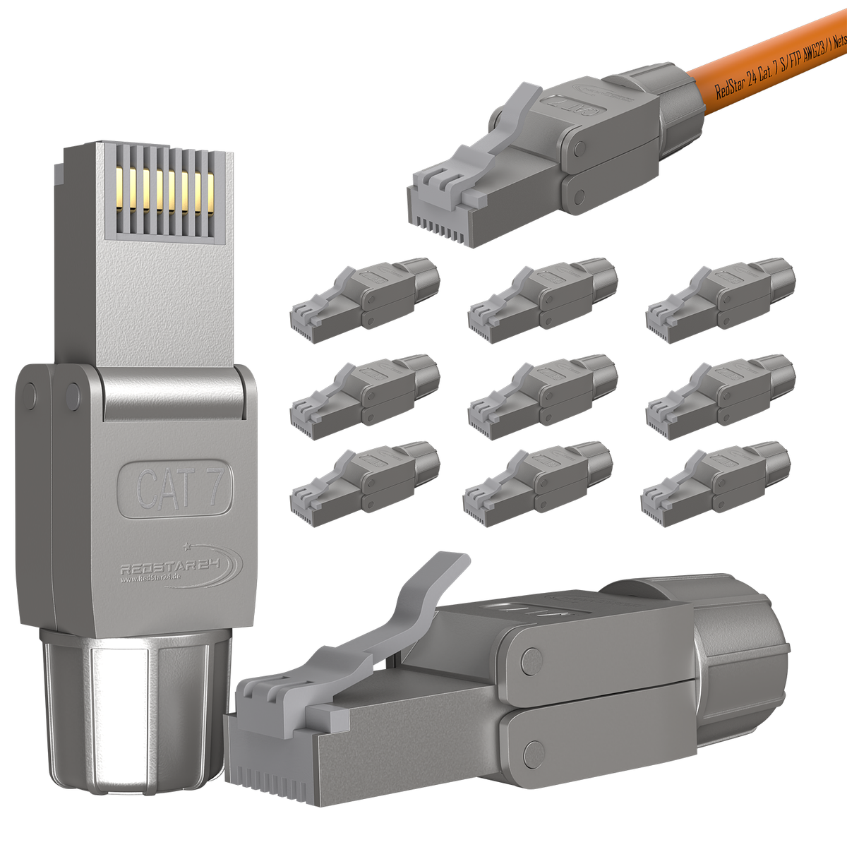 RedStar24 RJ45 Stecker werkzeuglos CAT 7 / CAT 6a – 10 Gbit/s, geschirmt, AWG 22–24