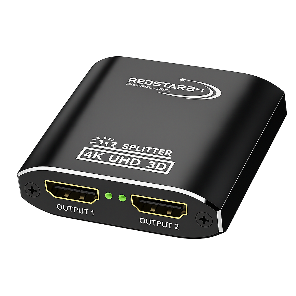 RedStar24 HDMI Splitter 1 In 2 Out – 4K@60Hz, 3D, Aluminum Housing, HDCP Compatible – HDMI Distributor for TV, Projector, Console