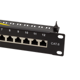 LogiLink Patchpanel Cat.6 – 12-Port RJ45, geschirmt, 10 Zoll Rack, Zugentlastung, Schwarz (RAL 7035)