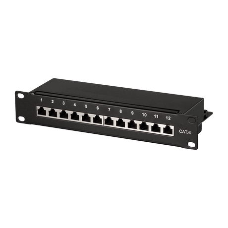LogiLink Patchpanel Cat.6 – 12-Port RJ45, 10 Zoll, Schwarz (RAL 7035)