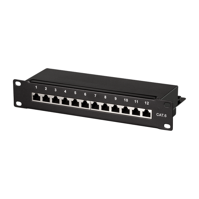 LogiLink Patchpanel Cat.6 – 12-Port RJ45, 10 Zoll, Schwarz (RAL 7035)