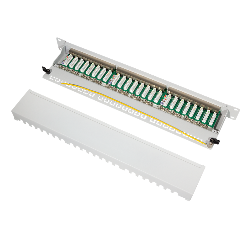 LogiLink Patchpanel Cat.6A – 24-Port RJ45, geschirmt, 19 Zoll, PoE/PoE+/PoE++, Lichtgrau (RAL 7035)
