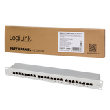 LogiLink Patchpanel Cat.6A – 24-Port RJ45, geschirmt, 19 Zoll, PoE/PoE+/PoE++, Lichtgrau (RAL 7035)