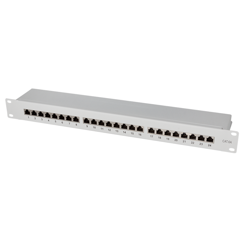 LogiLink Patchpanel Cat.6A – 24-Port RJ45, Lichtgrau (RAL 7035)