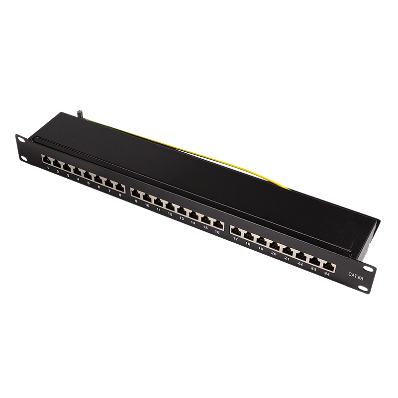 LogiLink Patchpanel Cat.6A – 24-Port RJ45, geschirmt, Schwarz RAL 9005