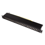LogiLink Patchpanel Cat.6A – 24-Port RJ45, geschirmt, Schwarz RAL 9005