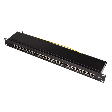 LogiLink Patchpanel Cat.6A – 24-Port RJ45, geschirmt, Schwarz RAL 9005