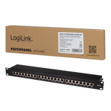 LogiLink Patchpanel Cat.6A – 24-Port RJ45, geschirmt, 19 Zoll, PoE/PoE+/PoE++, Schwarz (RAL 9005)