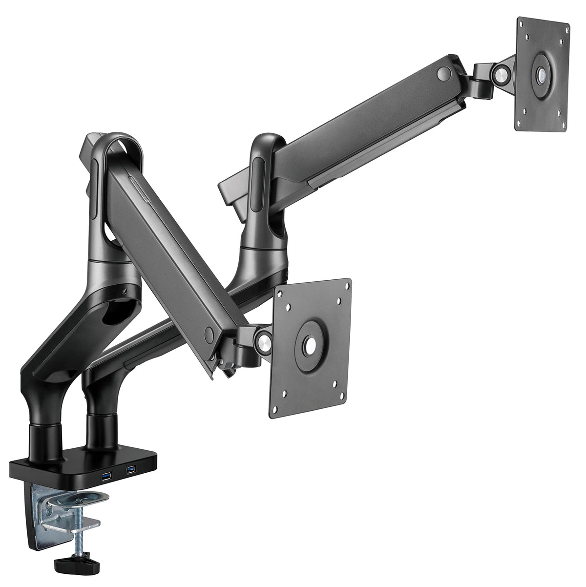 my wall Vollbeweglicher Tischhalter mit Federsystem & 2 USB-Anschlüssen für 2x Flachbildschirme (HL 22-2 L)