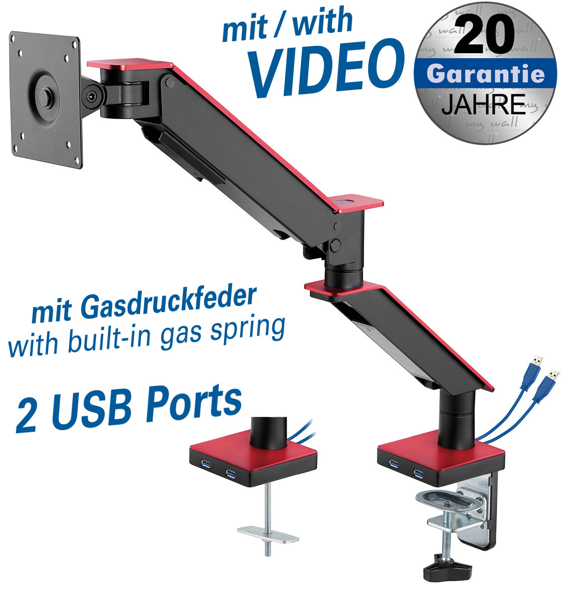 my wall Vollbeweglicher Tischhalter mit Gasdruckfeder für Flachbildschirme (HL 25-1 L)