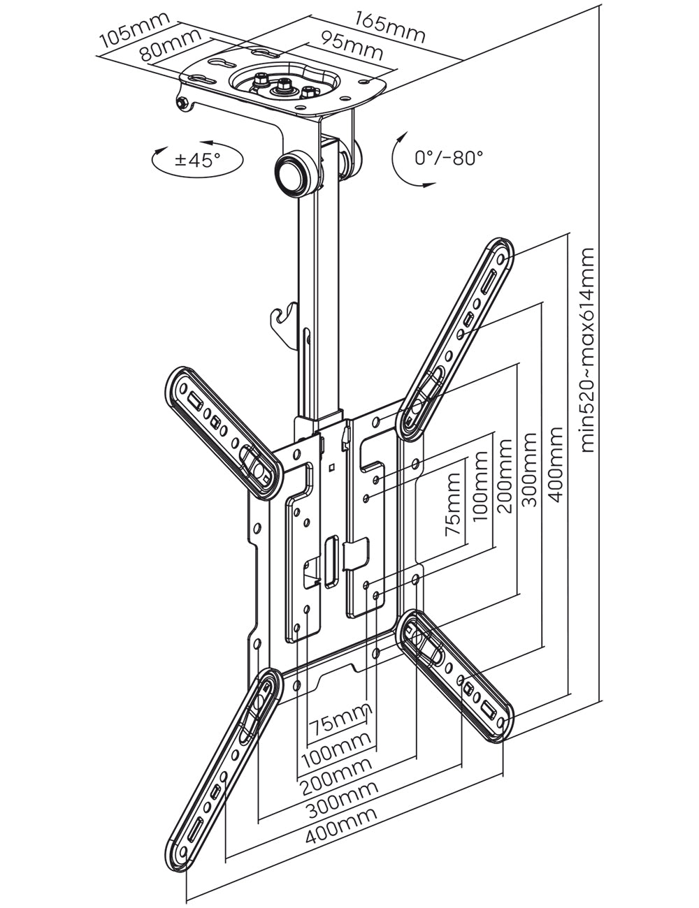 my wall Klappbarer Deckenhalter für Flachbildschirme (HL 45-3 L)