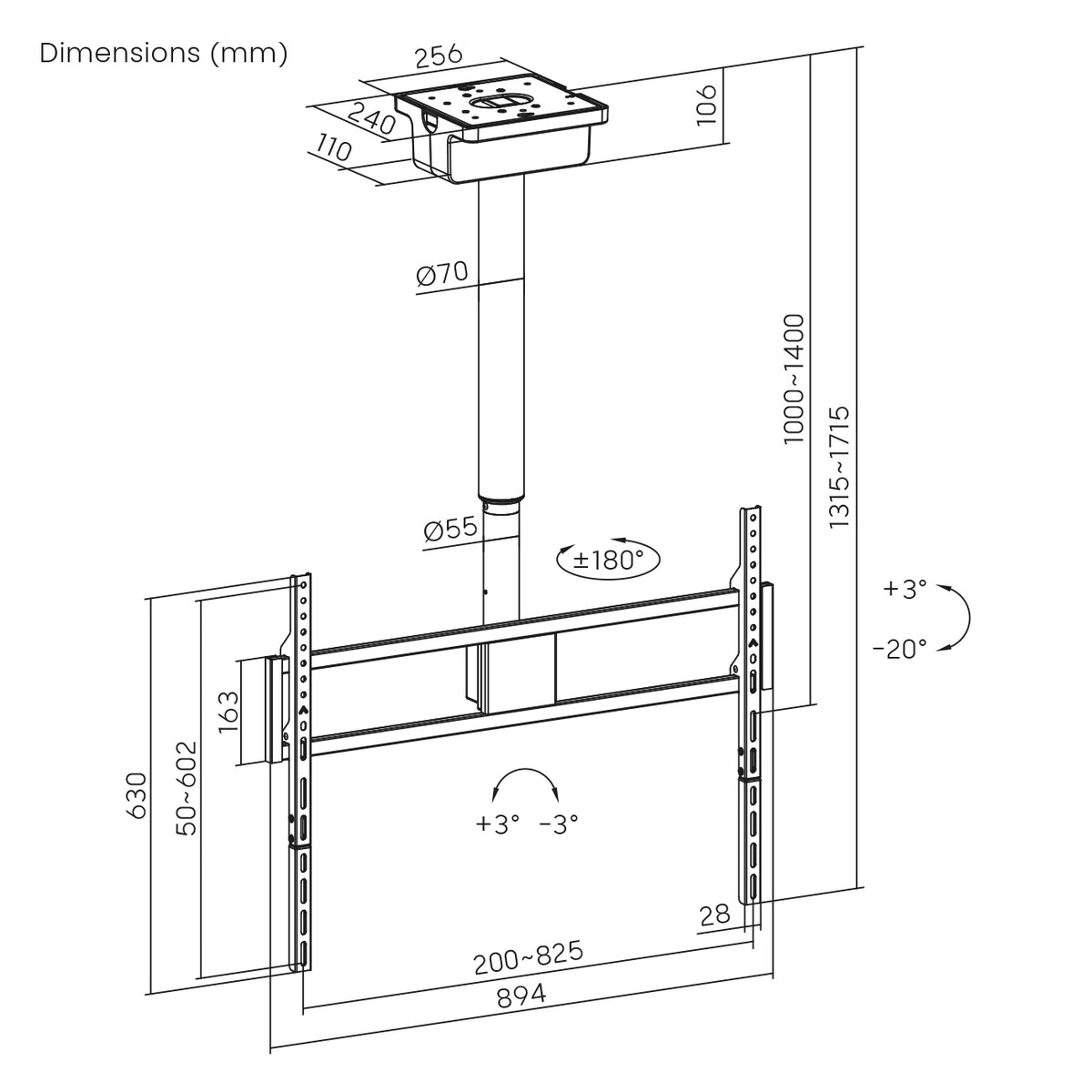 my wall Elektrisch schwenkbare und höhenverstellbare TV Deckenhalterung (HP 68 L)