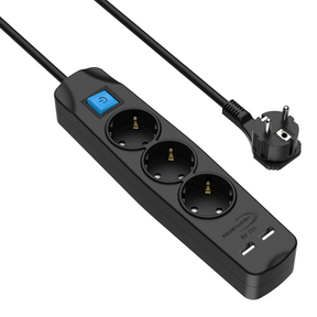 RedStar24 Steckdosenleiste 3-fach mit USB in Schwarz – 1,5m Kabel