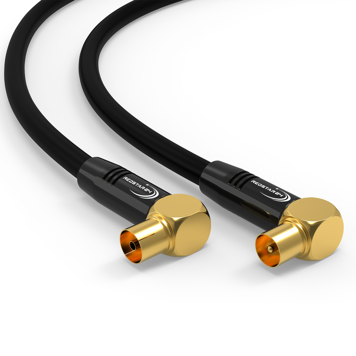 RedStar24 Antennenkabel 135 dB Koaxial Kabel mit 2x 90° Winkelsteckern – Schwarz